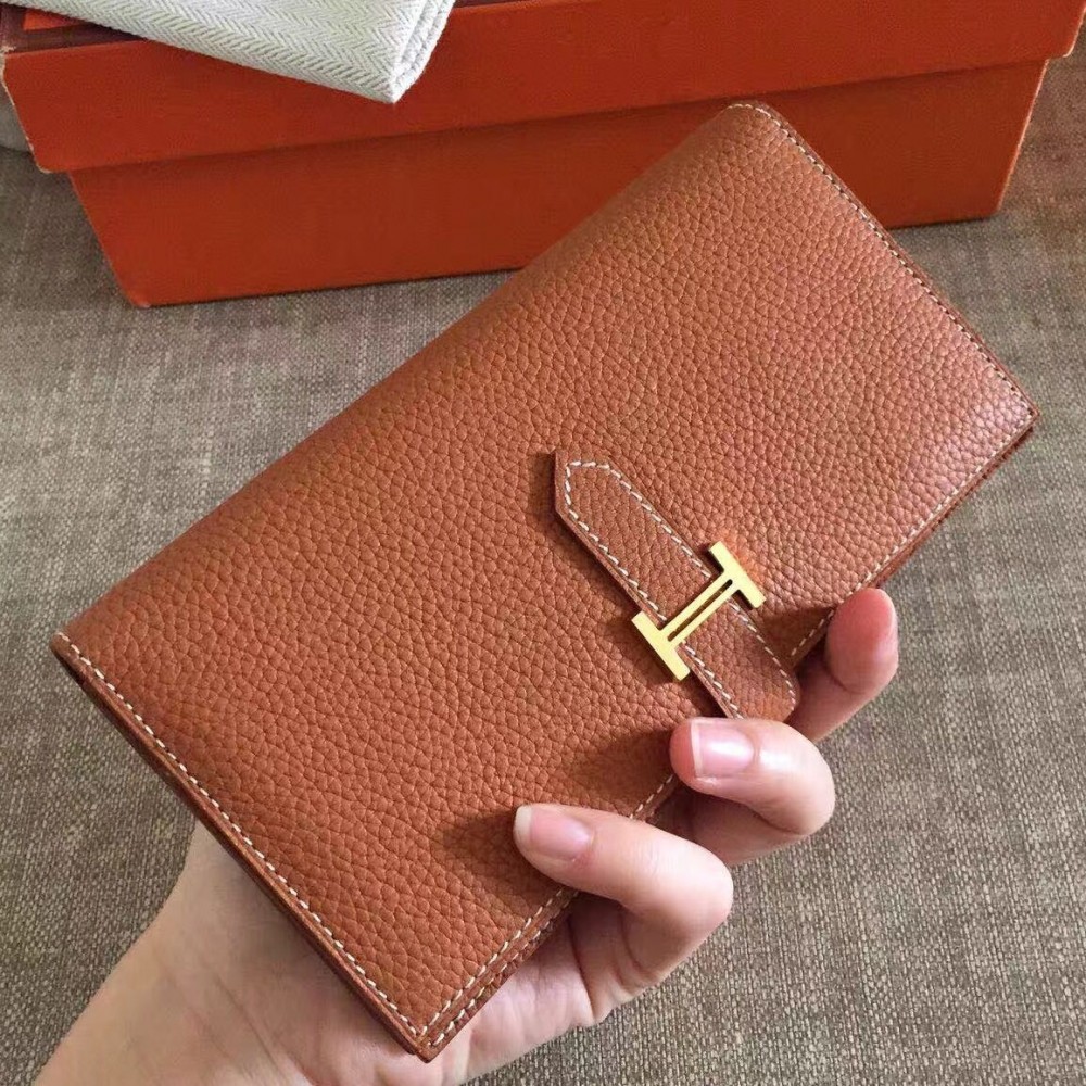 High Quality Replica Hermes Brown Clemence Bearn Gusset Wallet $ 159 USD